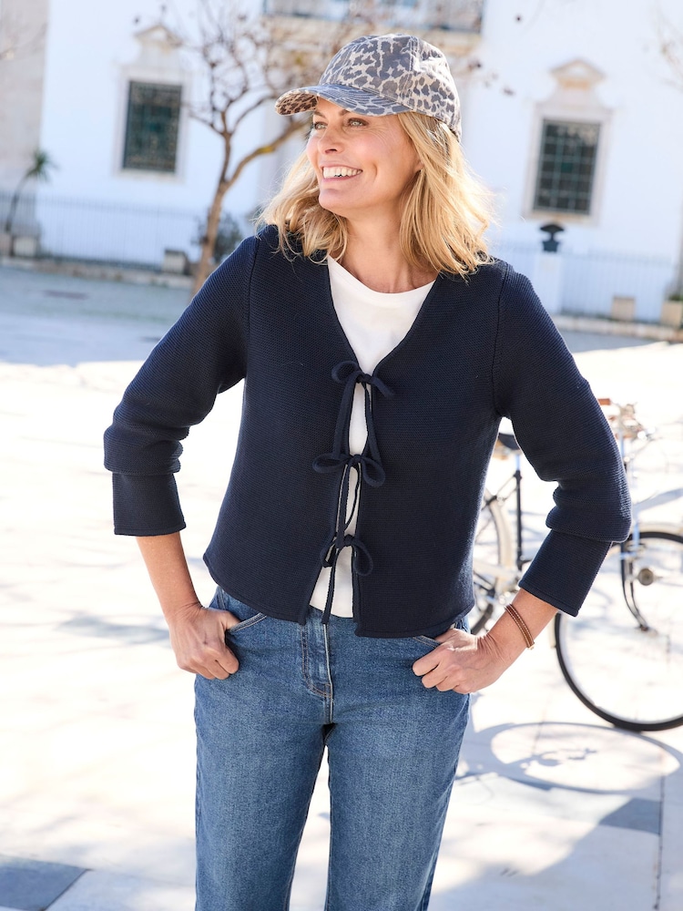 Cotton Traders Blue Tie Front Cardigan - Image 4 of 4 Cotton Traders Blue Tie Front Cardigan - Image 4 of 4