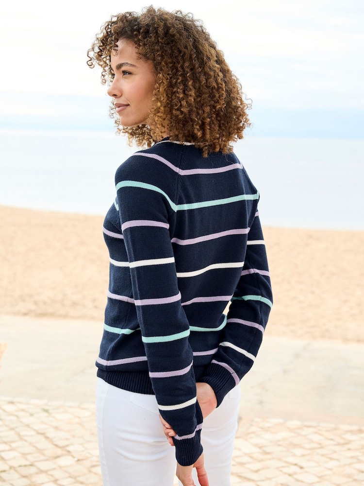 Cotton Traders Blue Stripe Cotton Crew Neck Jumper - Image 2 of 4 Cotton Traders Blue Stripe Cotton Crew Neck Jumper - Image 2 of 4