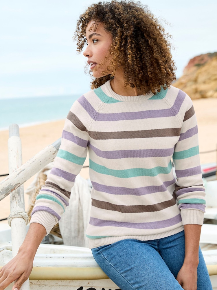 Cotton Traders Cream Stripe Cotton Crew Neck Jumper - Image 1 of 4 Cotton Traders Cream Stripe Cotton Crew Neck Jumper - Image 1 of 4