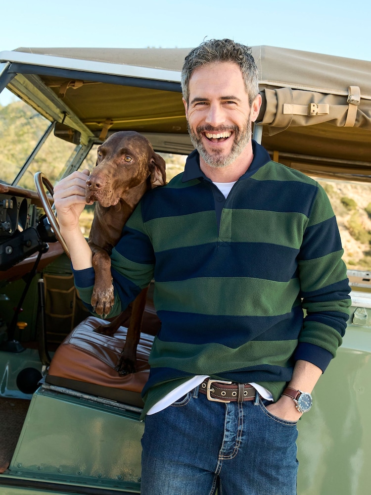 Cotton Traders Green Stripe Fleece Rugby Shirt - Image 1 of 4 Cotton Traders Green Stripe Fleece Rugby Shirt - Image 1 of 4