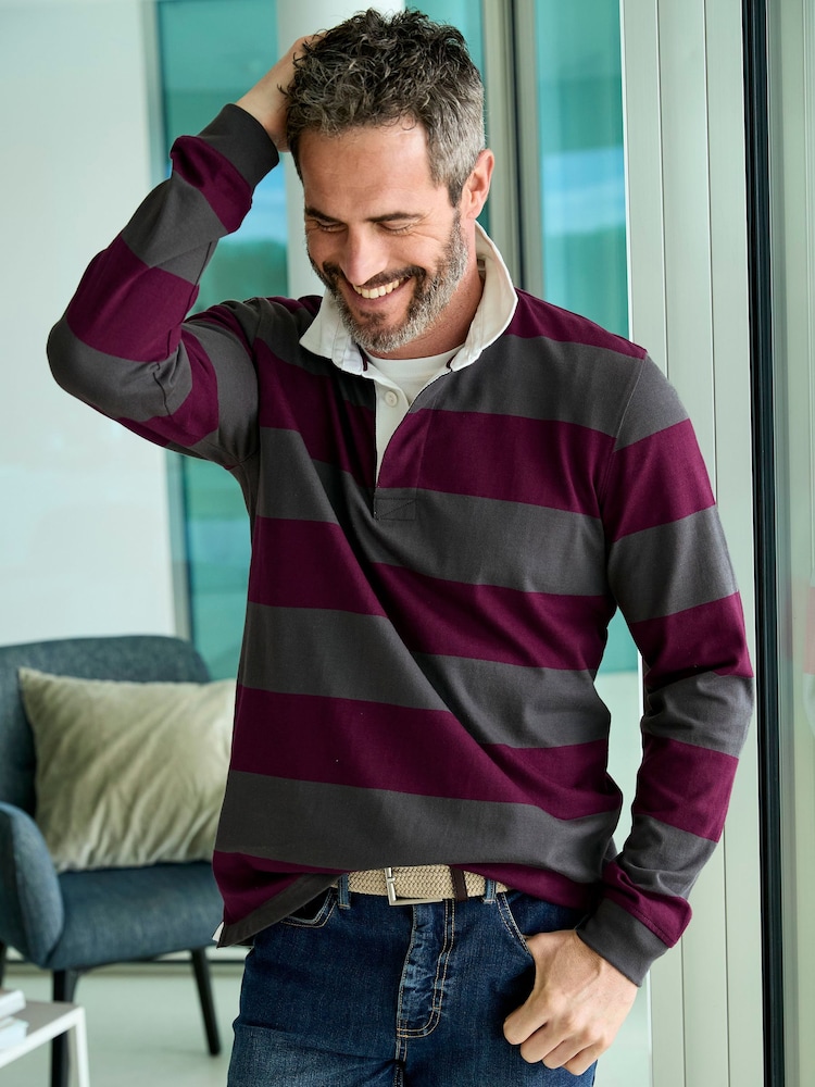 Cotton Traders Red Long Sleeve Heritage Rugby Shirt - Image 2 of 4 Cotton Traders Red Long Sleeve Heritage Rugby Shirt - Image 2 of 4