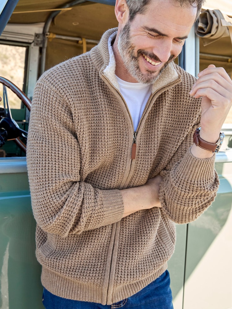 Cotton Traders Nude Sherpa Trim Cardigan - Image 4 of 4 Cotton Traders Nude Sherpa Trim Cardigan - Image 4 of 4