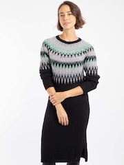Weird Fish Black Amren Fairisle Pattern Sparkle Knitted Dress - Image 1 of 6