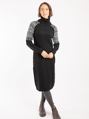 Weird Fish Black Ezzie Fair Isle Pattern Roll Neck Knitted Dress - Image 1 of 7