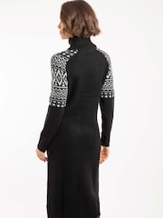 Weird Fish Black Ezzie Fair Isle Pattern Roll Neck Knitted Dress - Image 2 of 7