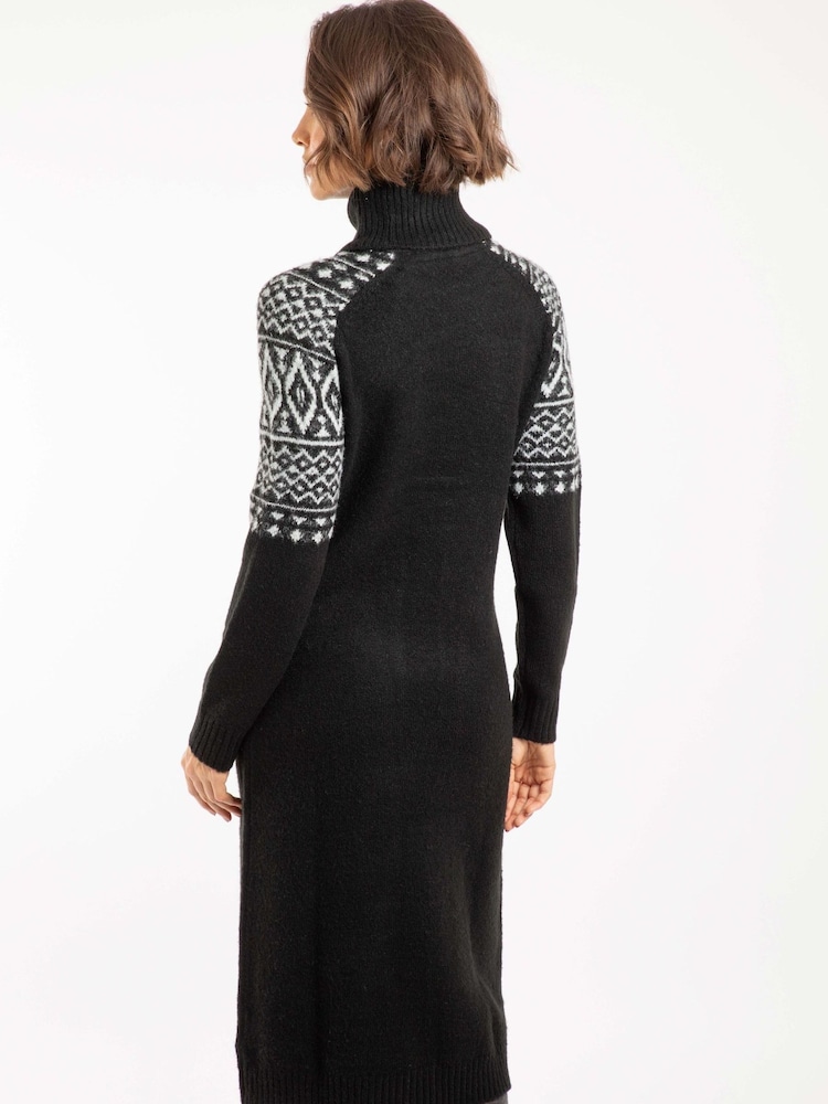 Weird Fish Black Ezzie Fair Isle Pattern Roll Neck Knitted Dress - Image 2 of 7