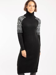 Weird Fish Black Ezzie Fair Isle Pattern Roll Neck Knitted Dress - Image 3 of 7