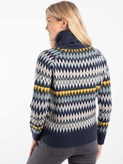 Weird Fish Blue Annecy Fair Isle Pattern Roll Neck Jumper - Image 2 of 8