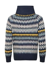 Weird Fish Blue Annecy Fair Isle Pattern Roll Neck Jumper - Image 8 of 8