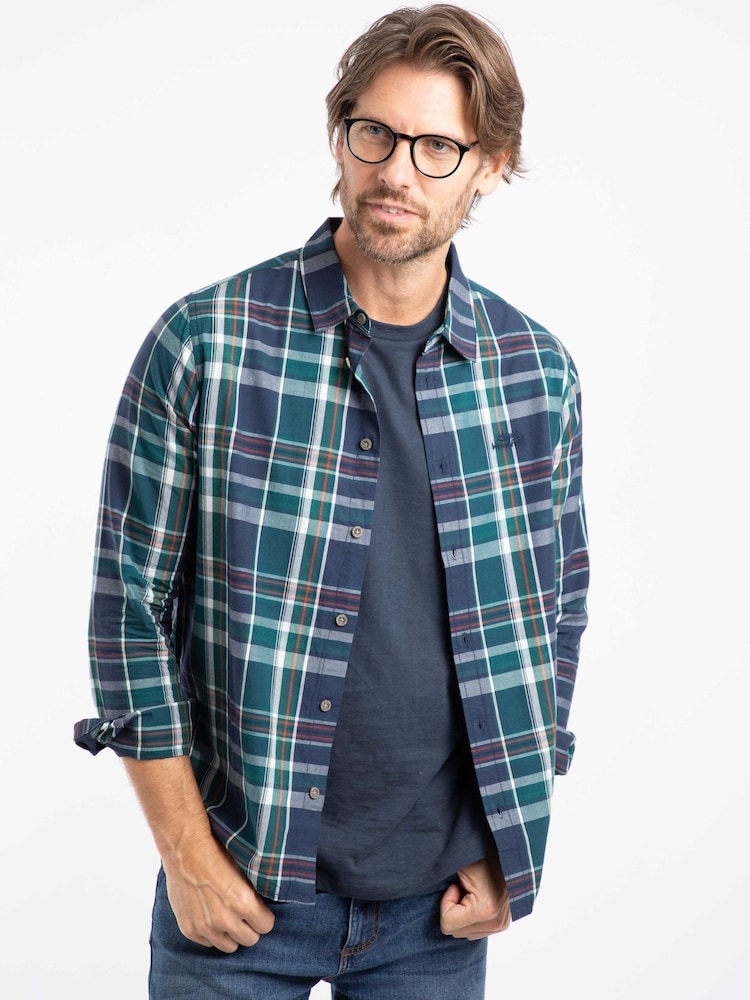 Weird Fish Blue Lando Long Sleeve Check Shirt - Image 1 of 7 Weird Fish Blue Lando Long Sleeve Check Shirt - Image 1 of 7