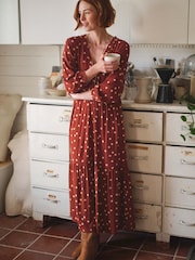 Weird Fish Brown Gardot Printed Midi Dress - Image 1 of 8