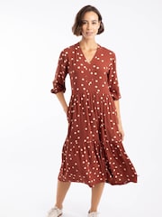 Weird Fish Brown Gardot Printed Midi Dress - Image 2 of 8