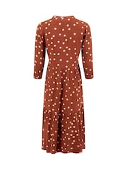 Weird Fish Brown Gardot Printed Midi Dress - Image 8 of 8
