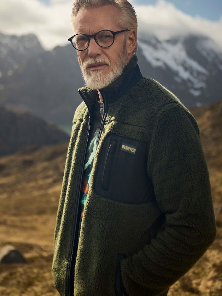 Weird Fish Green Fletcher Full Zip Borg Fleece - Image 1 of 10 Weird Fish Green Fletcher Full Zip Borg Fleece - Image 1 of 10