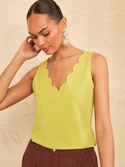 Love & Roses Lime Green Scallop Scoop Neck Jersey Vest - Image 1 of 4