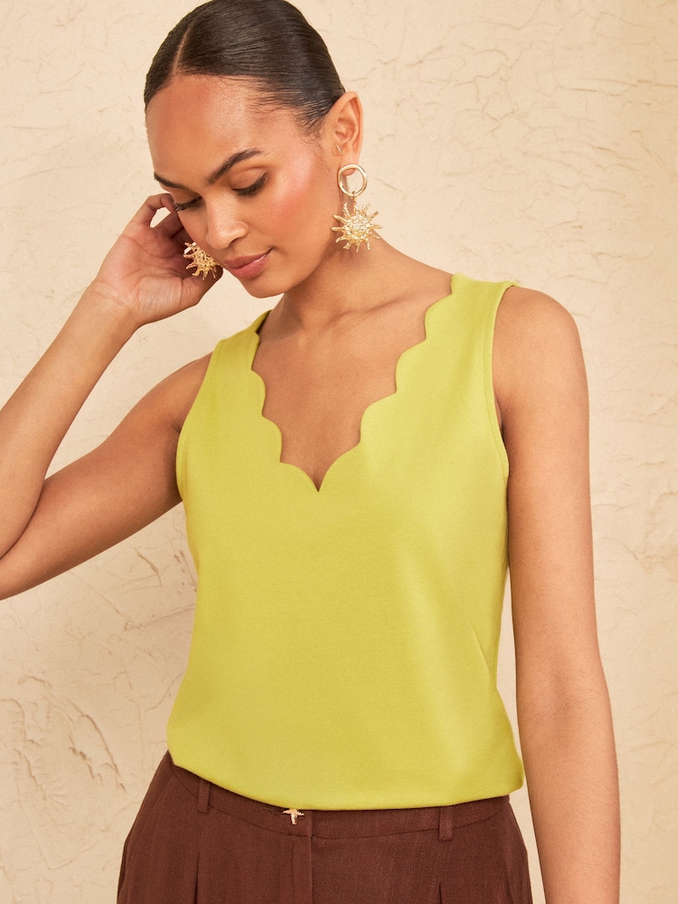 Love & Roses Lime Green Scallop Scoop Neck Jersey Vest - Image 1 of 4