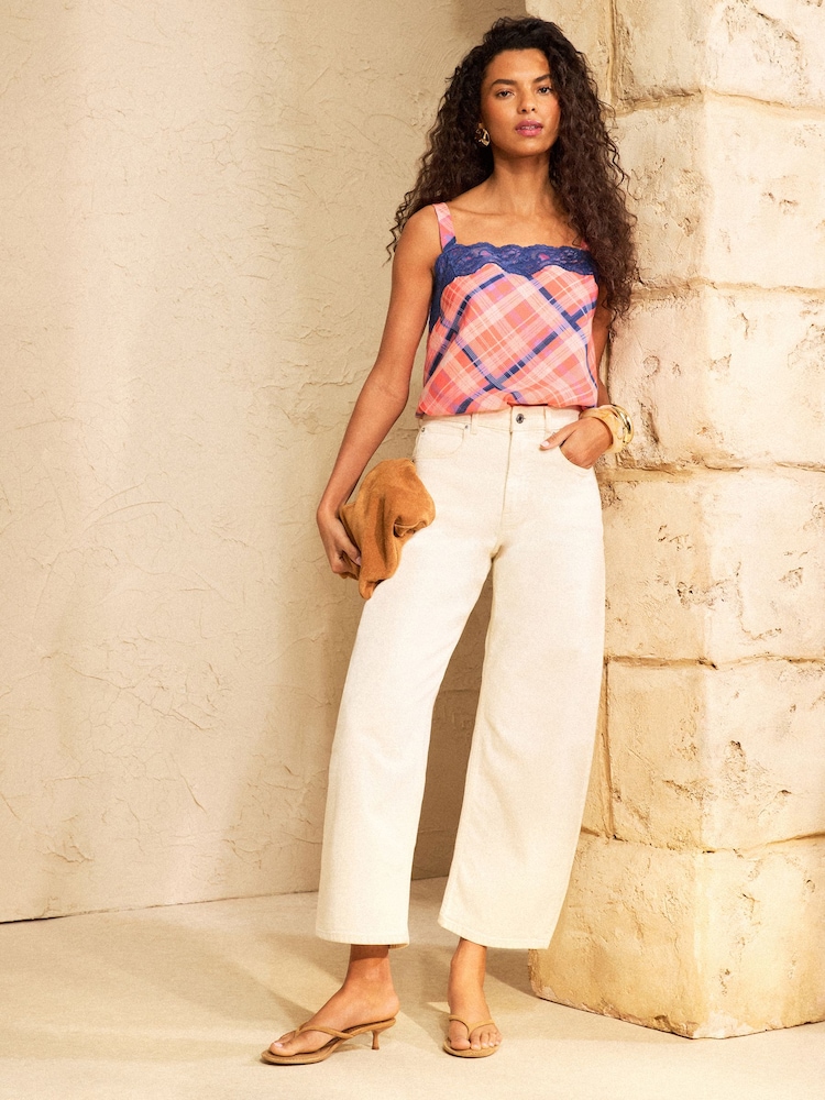 Love & Roses Pink Lace Trim Check Cami - Image 2 of 5