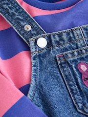 Blue/ Pink Stripe Embroidered - Denim Dunagree Set (3mths-7yrs) - រូបភាព 10 នៃ 10