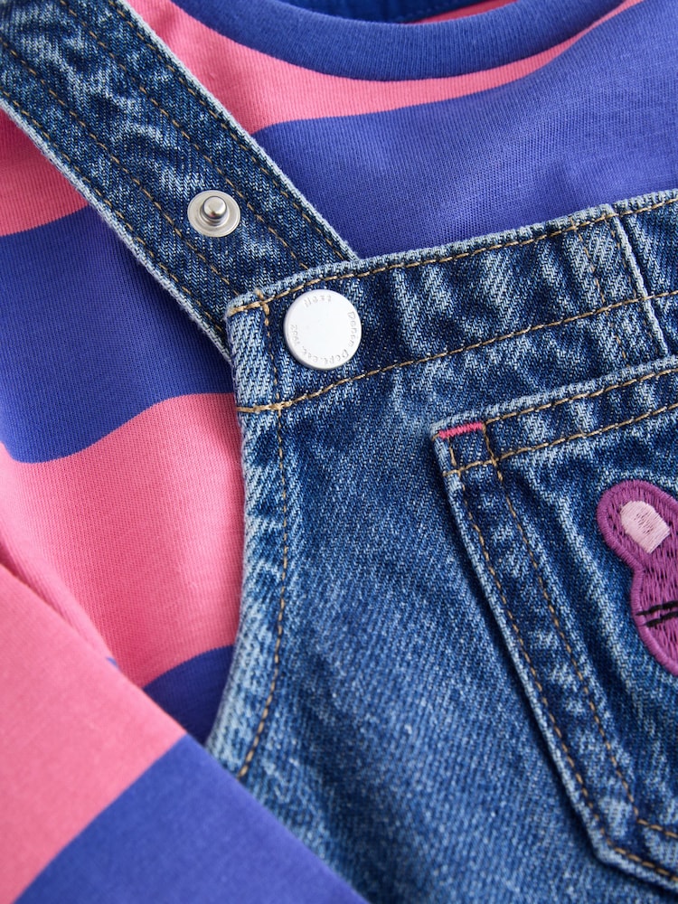 Blue/ Pink Stripe Embroidered - Denim Dunagree Set (3mths-7yrs) - រូបភាព 10 នៃ 10