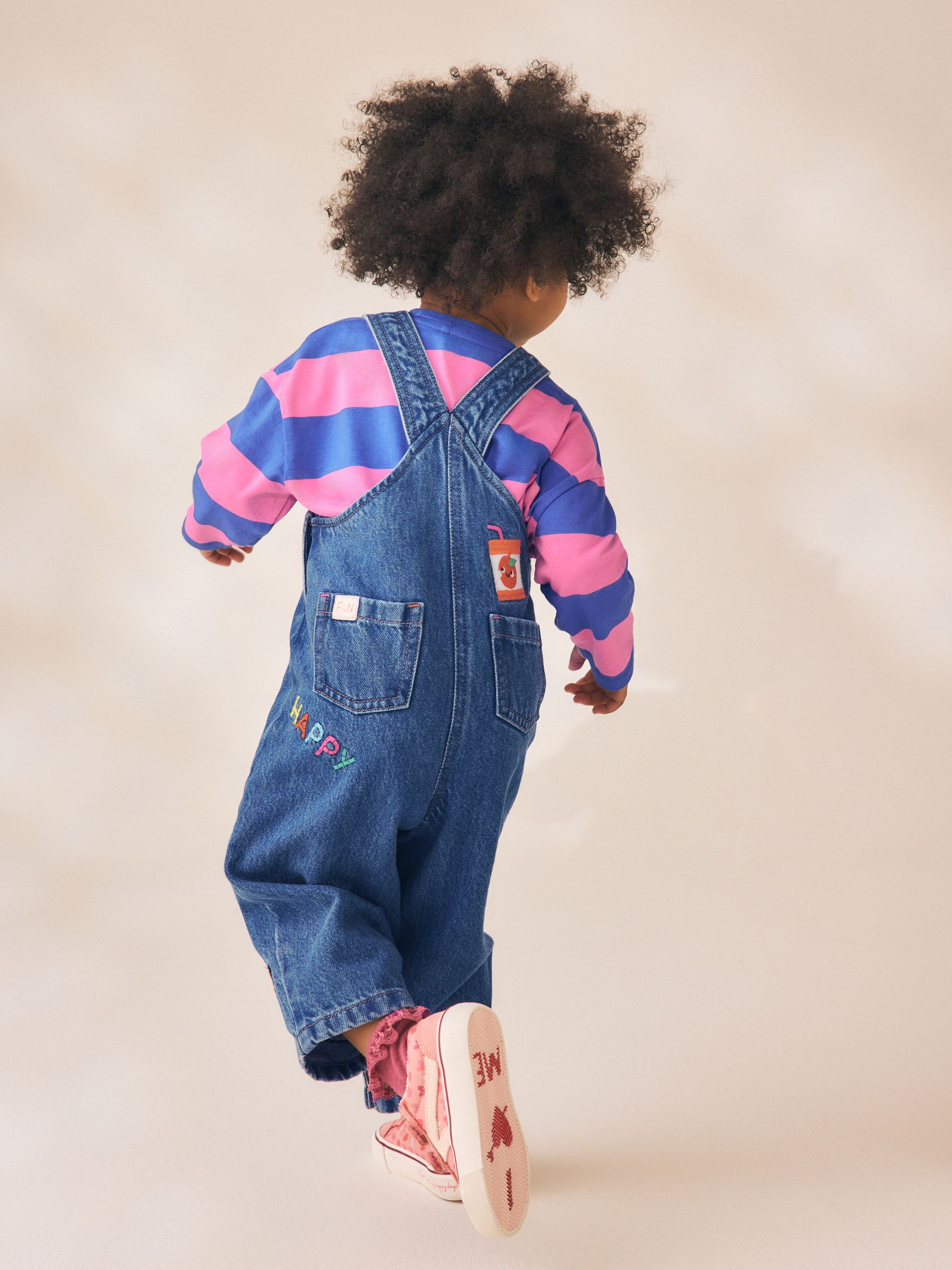 Buy Blue/ Pink Stripe Embroidered Denim Dunagree Set (3mths-7yrs