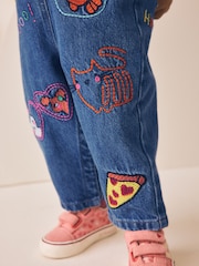 Blue/ Pink Stripe Embroidered - Denim Dunagree Set (3mths-7yrs) - រូបភាព 4 នៃ 10