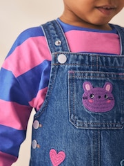 Blue/ Pink Stripe Embroidered - Denim Dunagree Set (3mths-7yrs) - រូបភាព 5 នៃ 10