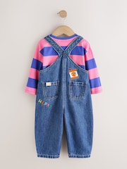 Blue/ Pink Stripe Embroidered - Denim Dunagree Set (3mths-7yrs) - រូបភាព 7 នៃ 10