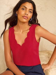 Love & Roses Bright Red Scallop Scoop Neck Jersey Vest - Image 1 of 4