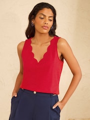 Love & Roses Bright Red Scallop Scoop Neck Jersey Vest - Image 4 of 4