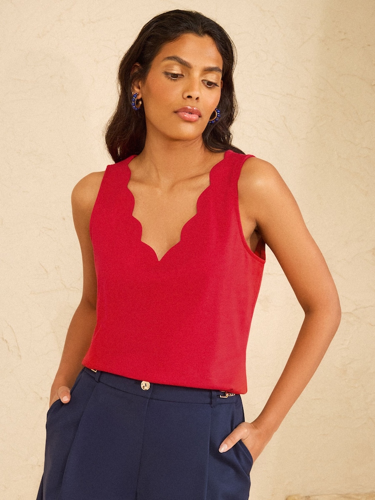 Love & Roses Bright Red Scallop Scoop Neck Jersey Vest - Image 4 of 4