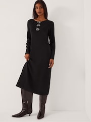 Monsoon Black Bee Bow Knit Midi Dress - Image 1 of 4