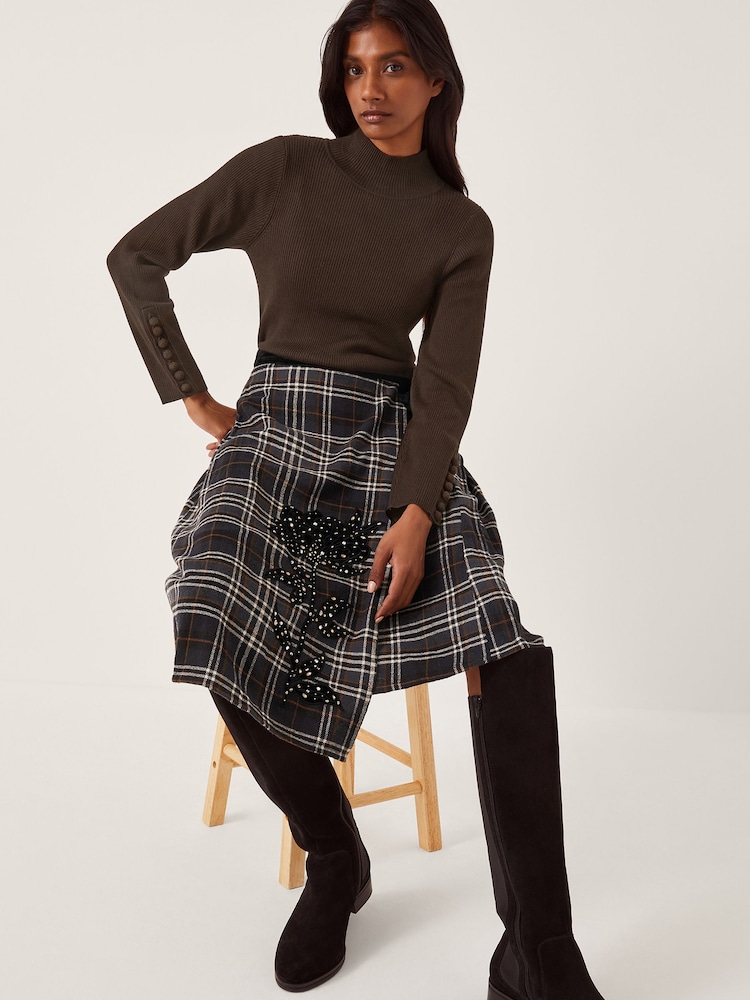 Monsoon Black Rue Embellished Tartan Wrap Midi Skirt - Image 1 of 4 Monsoon Black Rue Embellished Tartan Wrap Midi Skirt - Image 1 of 4