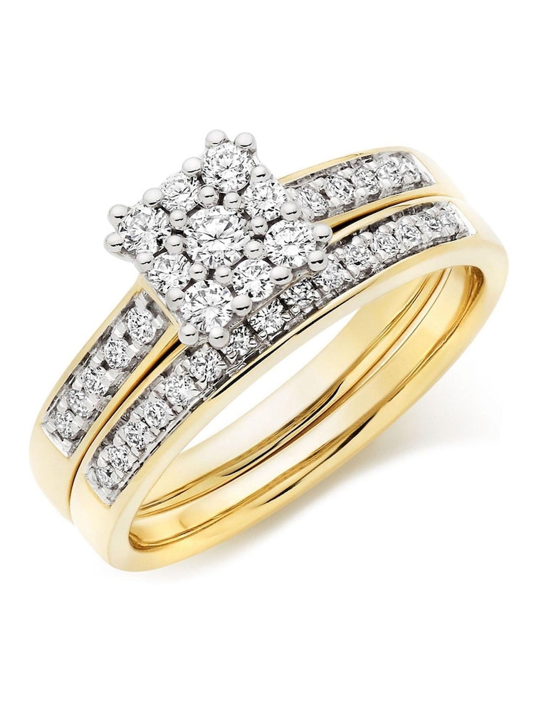 Beaverbrooks 18ct Yellow Gold Diamond 3.5mm Cluster Ring Bridal Set - Image 1 of 5 Beaverbrooks 18ct Yellow Gold Diamond 3.5mm Cluster Ring Bridal Set - Image 1 of 5