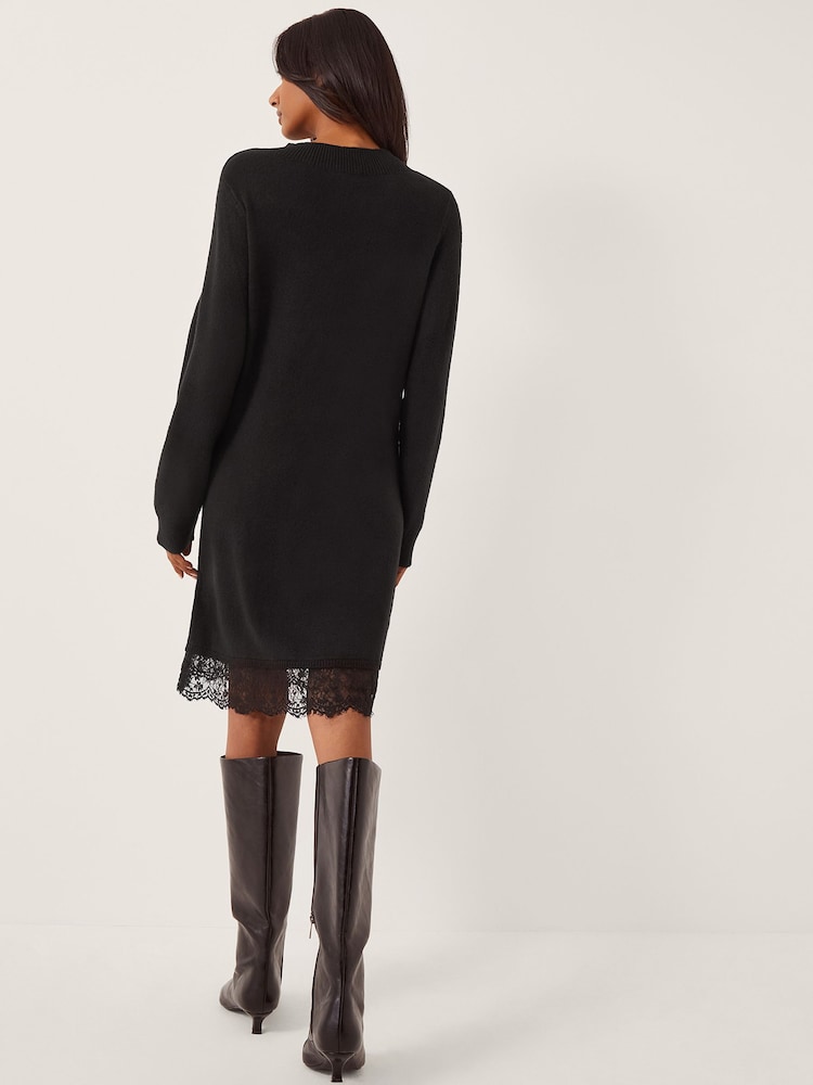 sweater dress with lace hem Navy Floral Embroidered Midi Dress - Fit and Flare Dress