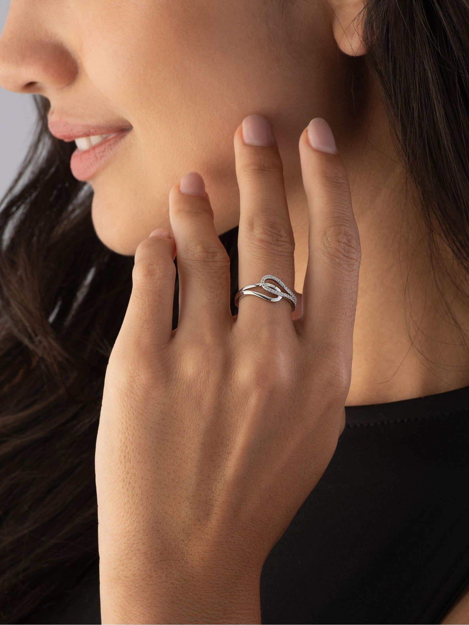 Buy Beaverbrooks Silver Silver Cubic Zirconia Crossover Ring from