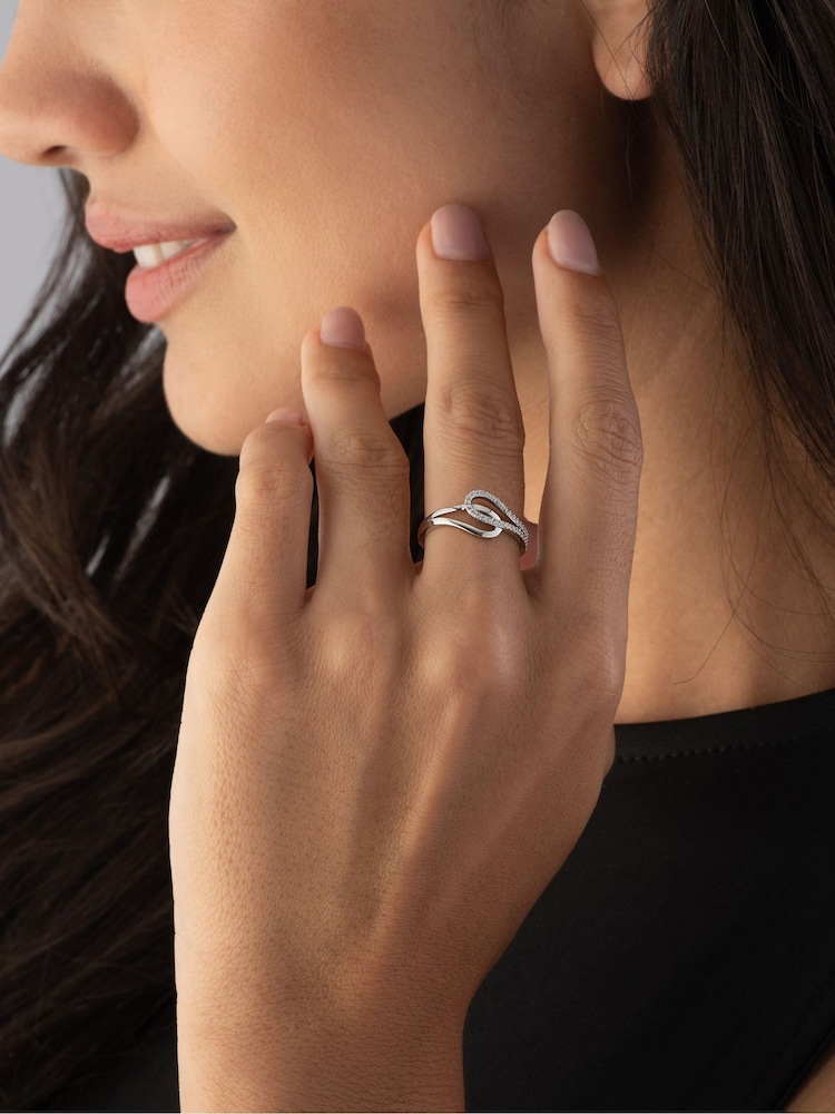 Beaverbrooks Silver Tone Cubic Zirconia Crossover Ring - Image 5 of 5 Beaverbrooks Silver Tone Cubic Zirconia Crossover Ring - Image 5 of 5