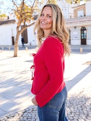 Cotton Traders Red Tie Front Cardigan - Image 4 of 5