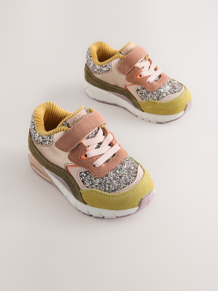 Multi Glitter Touch Fastening Elastic Lace Bubble Trainers - Image 1 of 5 Multi Glitter Touch Fastening Elastic Lace Bubble Trainers - Image 1 of 5
