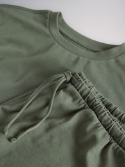 The Set 2 Pack Cropped T-Shirt and Shorts Co-ords Set Khaki Green/ Cream - Image 7 of 7