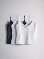 The Set 3 Pack Frill Cropped Camis Navy/Pale Blue/White - Image 1 of 6