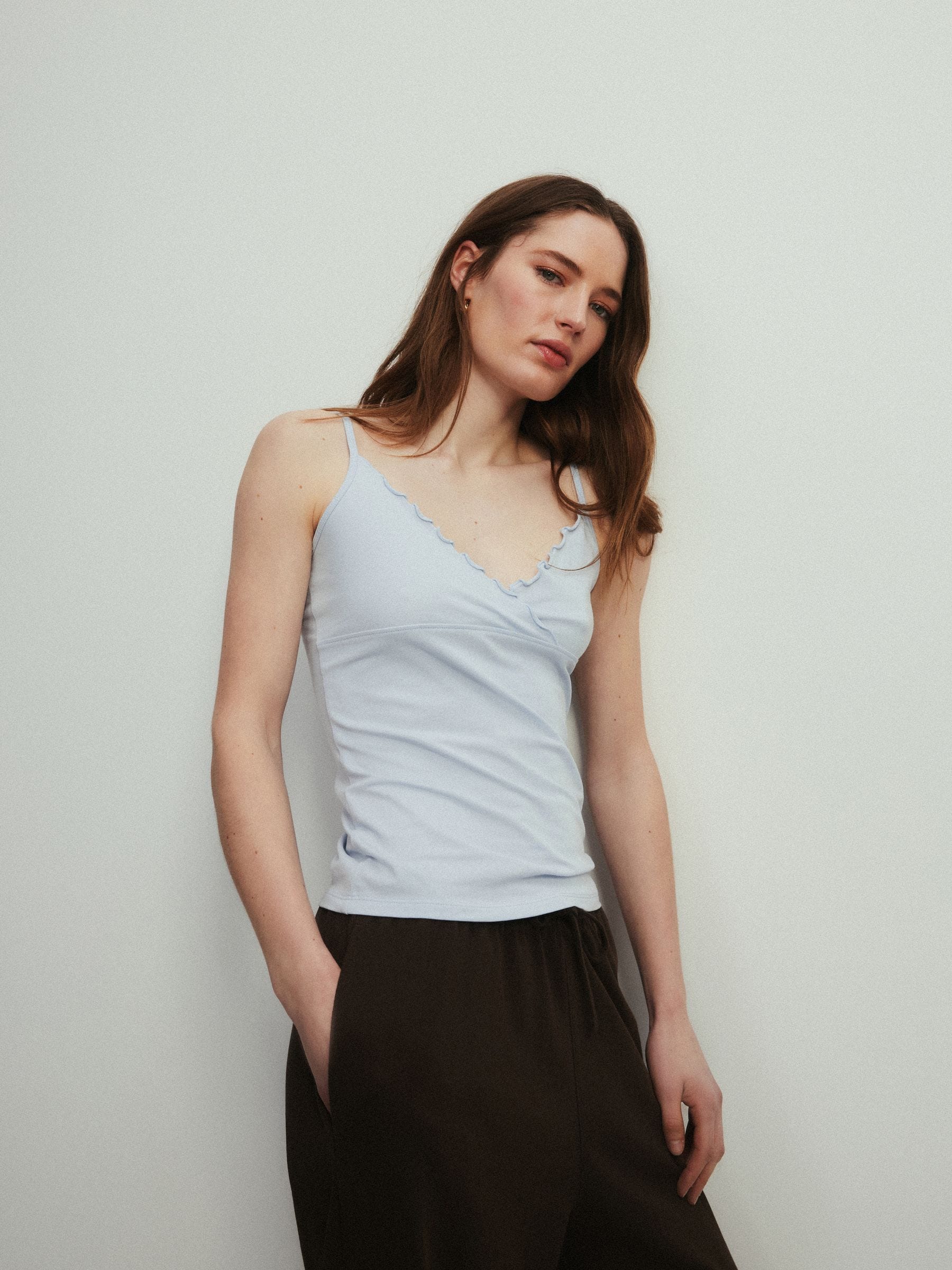 Buy The Set 3 Pack Frill Crossover Camis Navy/Pale Blue/White from