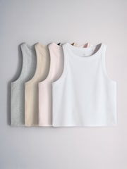 The Set 4 Pack Cropped Ribbed Racer Vests Ecru/Grey Marl/ White/Pink - Image 1 of 7