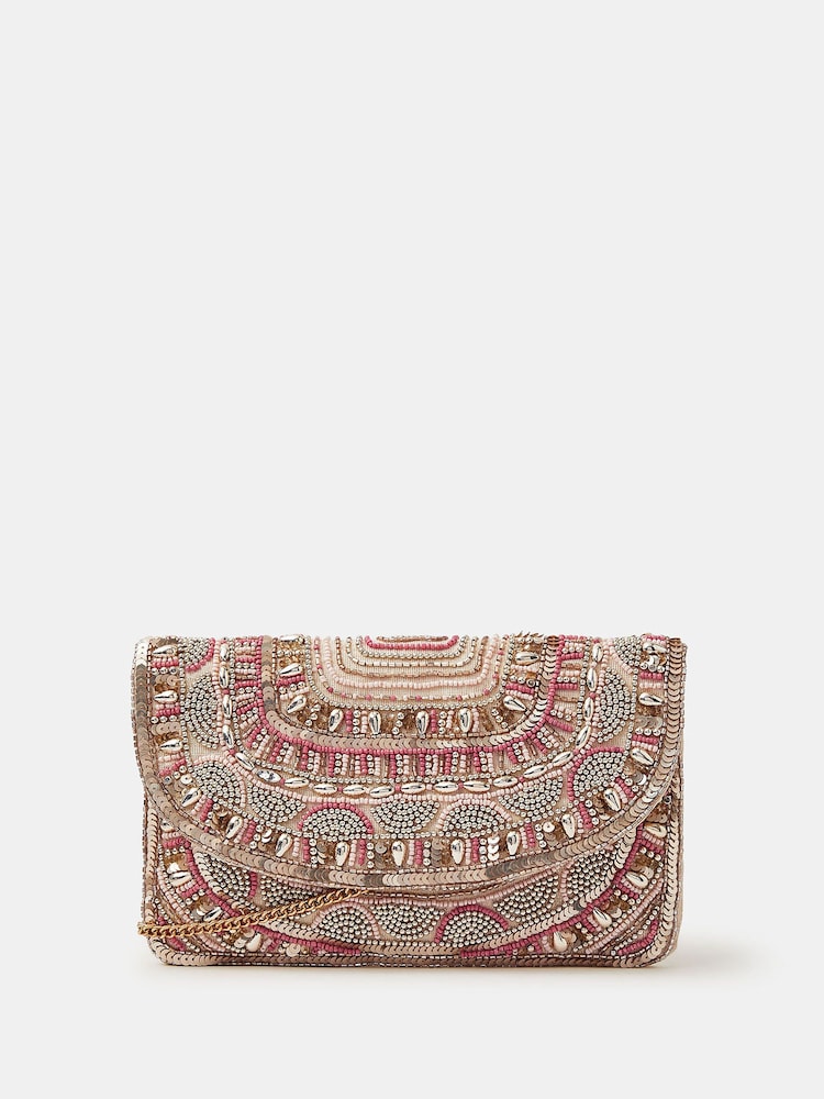 Accessorize Pink Bead Embellished Clutch Bag - Image 1 of 2 Accessorize Pink Bead Embellished Clutch Bag - Image 1 of 2