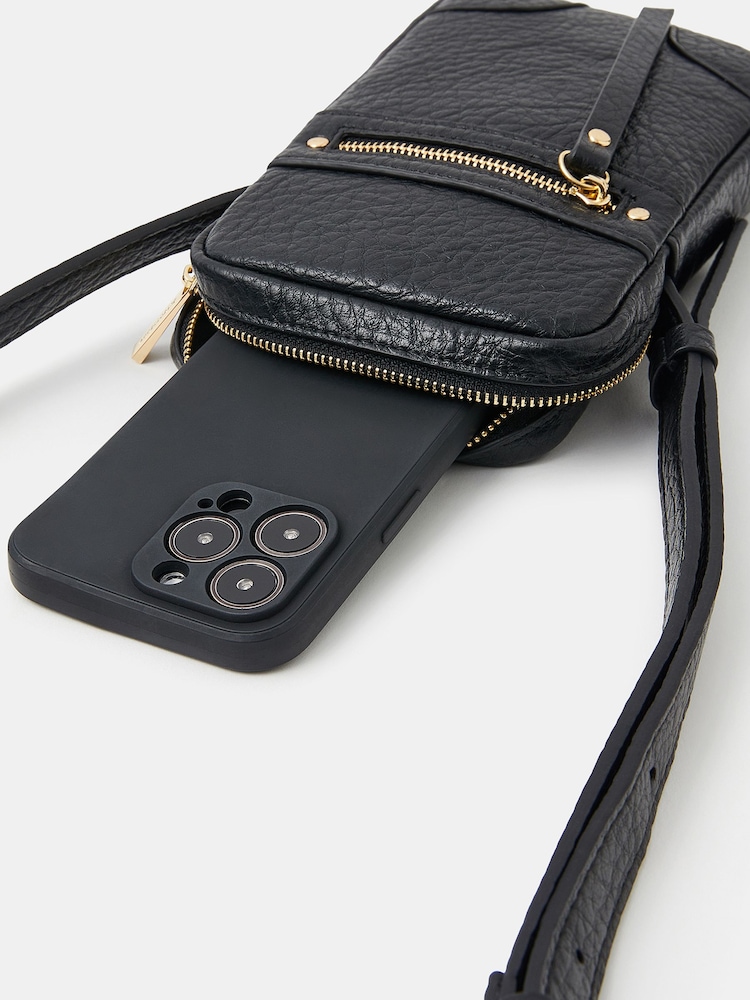 Accessorize Black Faux Leather Crossbody Phone Bag - Image 2 of 2 Accessorize Black Faux Leather Crossbody Phone Bag - Image 2 of 2