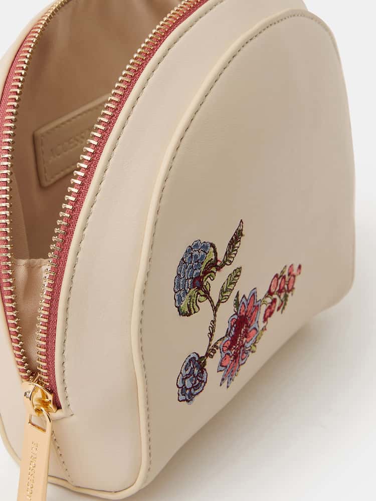 Accessorize Cream Floral Embroidered Make Up Bag - Image 2 of 2 Accessorize Cream Floral Embroidered Make Up Bag - Image 2 of 2