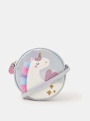 Angels By Accessorize Silver Girls Round Unicorn Crossbody Bag - Image 1 of 2