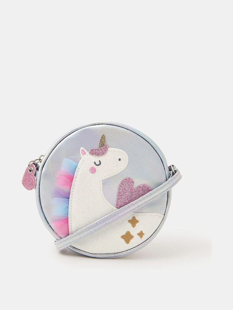 Angels By Accessorize Silver Girls Round Unicorn Crossbody Bag - Image 1 of 2