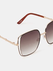 Accessorize Gold Large Cut Out Square Sunglasses - Image 2 of 2