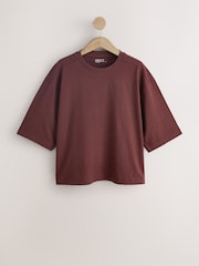 Chocolate Brown Relaxed Boxy Elbow Length Crew Neck T-Shirt - Image 1 of 3