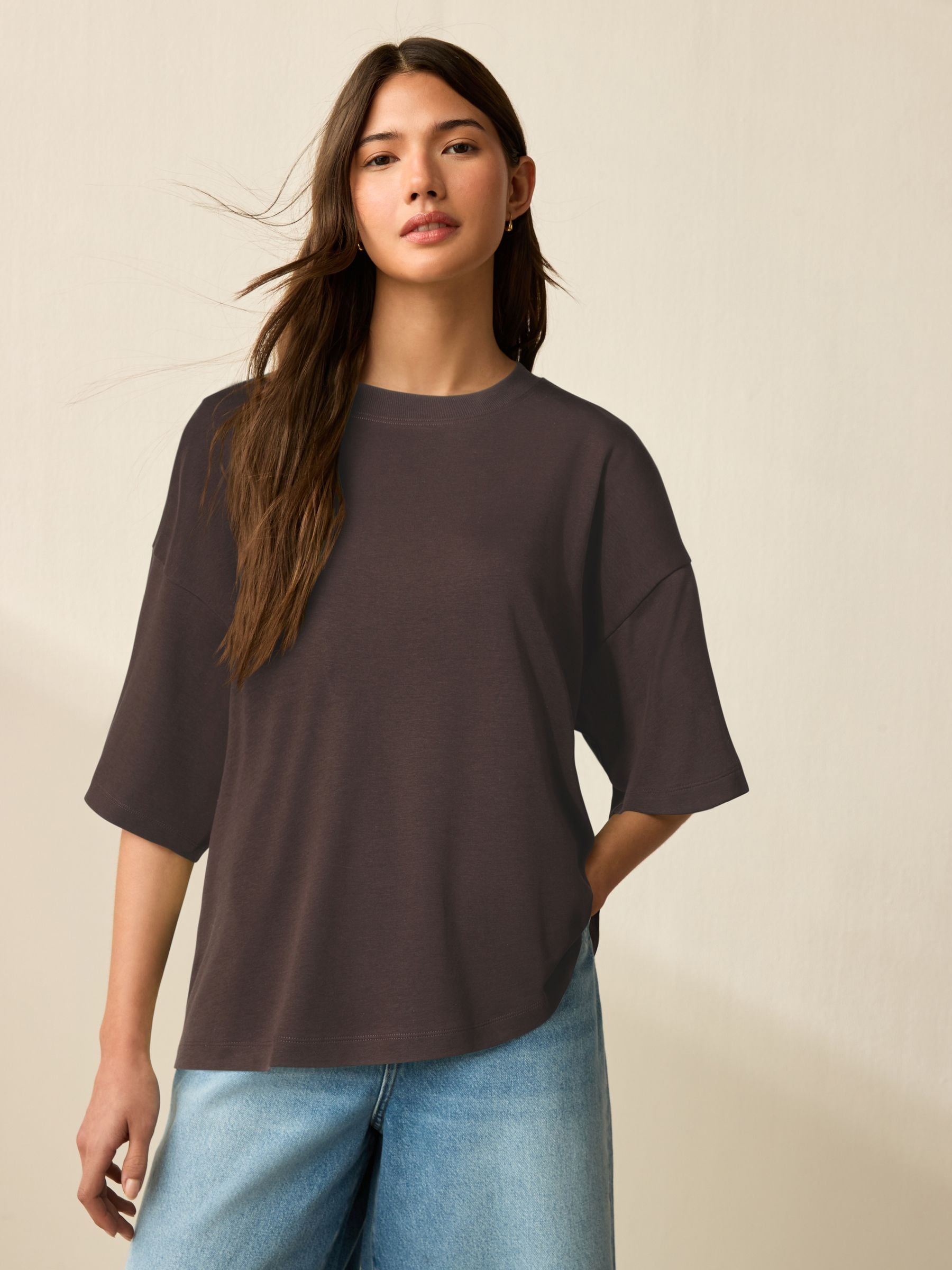 Buy Chocolate Brown Oversized Boxy Fit Heavyweight Crew Neck T